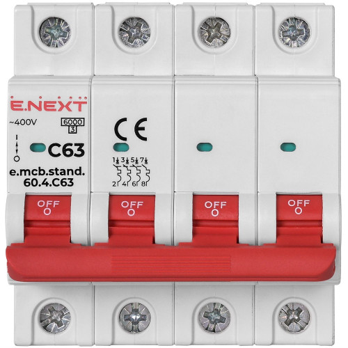 Автомат 63 А, 4-полюсный, тип С, e.mcb.stand.60.4.C63 Enext s002153