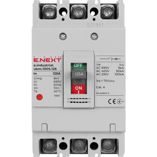 Силовой автомат 125 А, трехфазный, 35кА, e.industrial.ukm.100S.125 Enext i0010033