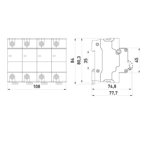 Автомат 80 А, 4-полюсный, тип С, e.mcb.stand.100.4.C80 Enext s002217