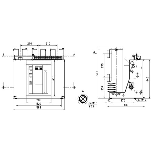 Вакуумный выключатель e.hv.vsg-12-1250-25-210-FT 12кВ, 1250А, 25кА, 210мм, стационарный ehvvsg12125025210FT
