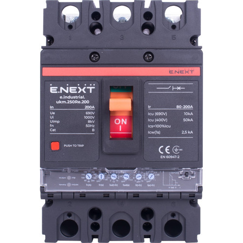 Силовой автомат с электронным расцепителем 200 А, 3-фазный, e.industrial.ukm.250Re.200 Enext i0770043