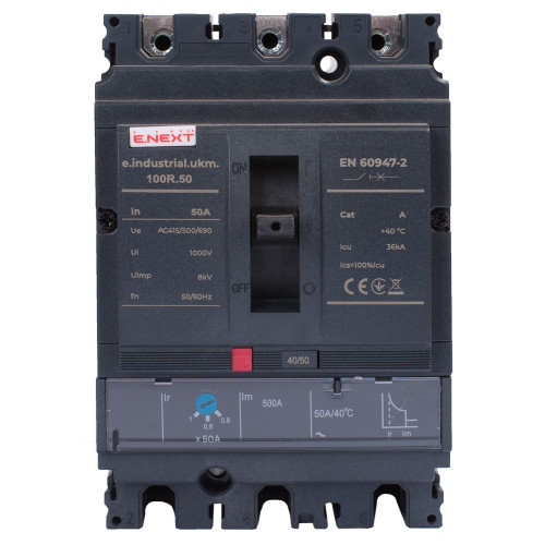 Силовой автоматический выключатель с регулировкой 50А, 3р, e.industrial.ukm.100R.50 ENEXT i091002