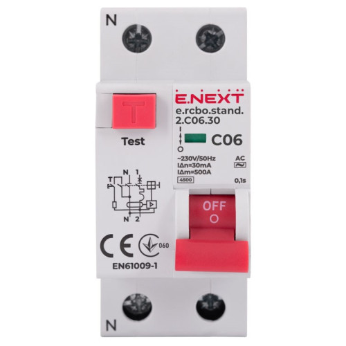 Диф. автомат 6А, 30мА, хар-ка С, e.rcbo.stand.2.C06.30 Enext s034101