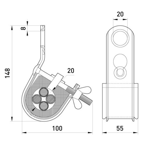 Подвесной зажим для СИП 16-35 кв.мм с затяжным болтом, e.h.clamp.pro.16.35,
