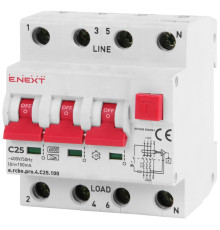Трехфазный дифавтомат 25А, 100мА, кривая С, тип А, e.rcbo.pro.4.C25.100 Enext