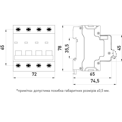 Автомат 10 А, 4-полюсный, тип С, e.mcb.stand.60.4.C10 Enext s002146