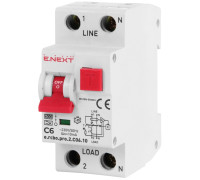 Дифференциальный автомат 6А, 10мА, кривая С, тип А, e.rcbo.pro.2.C06.10 Enext