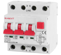 Трехфазный дифавтомат 32А, 100мА, кривая С, тип А, e.rcbo.pro.4.C32.100 Enext