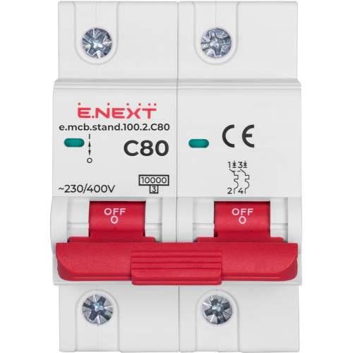 Автомат 80 А, 2-полюсный, тип С, e.mcb.stand.100.2.C80 Enext s002209