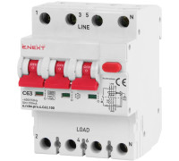 Трехфазный дифавтомат 63А, 100мА, кривая С, тип А, e.rcbo.pro.4.C63.100 Enext