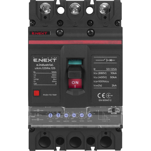 Силовой автомат с электронным расцепителем 125 А, 3-фазный, e.industrial.ukm.125Re.125 Enext i0770056