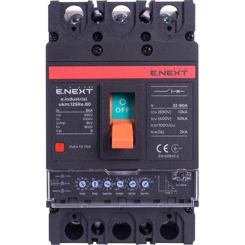 Силовой автомат с электронным расцепителем 80 А, 3-фазный, e.industrial.ukm.125Re.80 Enext i0770060