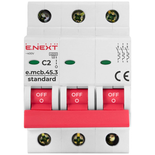 Модульный автоматический выключатель 3р, 2А, C, 4,5 кА, e.mcb.stand.45.3.C2 Enext s002025