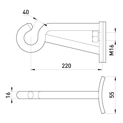 Угловой крюк 206мм, М16, e.angle.hook.pro.16.16.206 Enext p035001
