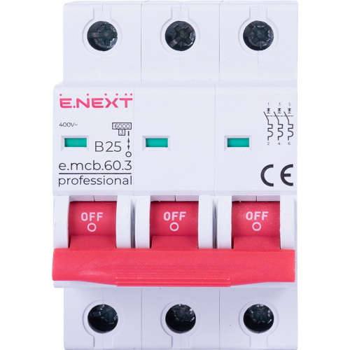 Автоматический выключатель 25А, 3-фазный, хар-ка В, e.mcb.pro.60.3.B 25 new p041028 E.NEXT