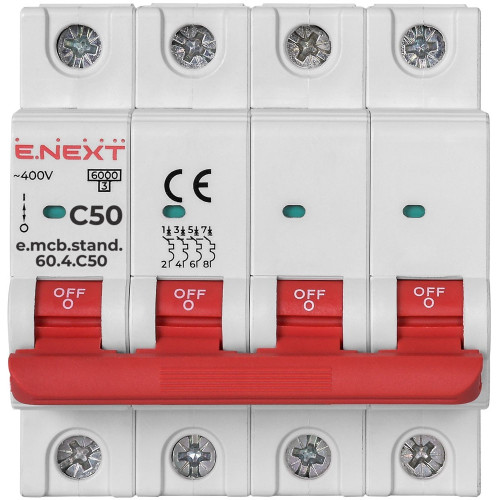 Автомат 50 А, 4-полюсный, тип С, e.mcb.stand.60.4.C50 Enext s002152