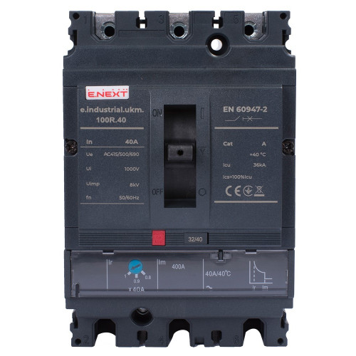 Силовой автоматический выключатель с регулировкой 40А, 3р, e.industrial.ukm.100R.40 ENEXT i091001