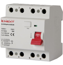 Диф. выключатель 63А, 30мА, 4 полюса, тип АС, e.rccb.pro.4.63.30 Enext