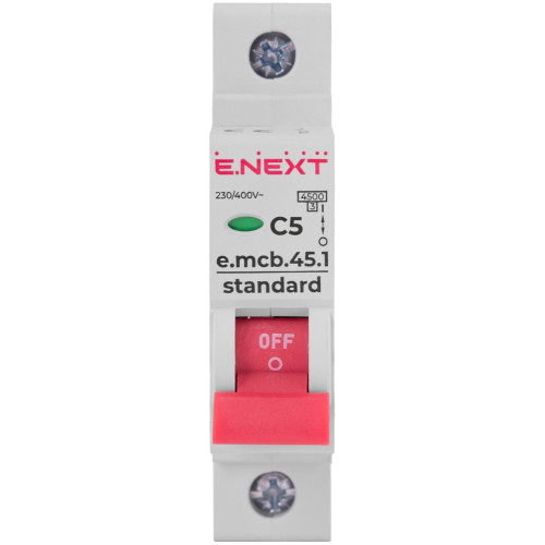 Модульный автоматический выключатель 1р, 5А, C, 4,5 кА, e.mcb.stand.45.1.C5 Enext s002005