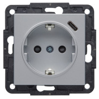 Розетка с USB тип С, серебристый, Lumina WL4852 Hager