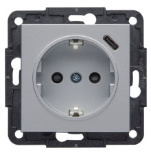 Розетка с USB тип С, серебристый, Lumina WL4852 Hager