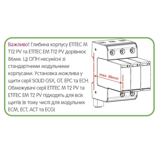 Ограничитель перенапряжения для защиты фотоэлектрических систем ETITEC M T12 PV 1500/12,5 Y ETI 2440514