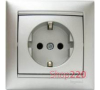 Розетка со шторками и заземлением, алюминий, Legrand 770121 Valena
