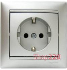 Розетка со шторками и заземлением, алюминий, Legrand 770121 Valena