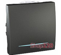 Выключатель проходной с подсветкой, 2 модуля, графит, Unica Top MGU3.203.12N Schneider