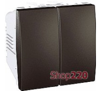 Выключатель проходной 2-х клавишный, 2 модуля, графит, Unica Top MGU3.213.12 Schneider