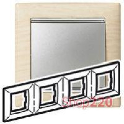 Рамка 4 постa, светлое дерево/серебряный штрих 770384 Legrand Valena