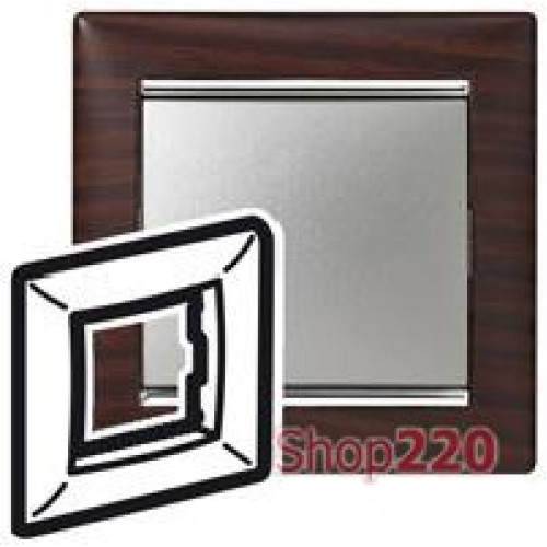 Рамка 1 пост, темное дерево/серебряный штрих 770371 Legrand Valena