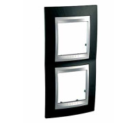 Рамка 2 поста, черный родий, вертикальная Unica MGU66.004V.093 Schneider