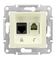 Розетка RJ11 + RJ45 кат 5e неэкран, UTP, кремовый, Sedna SDN5100123 Schneider
