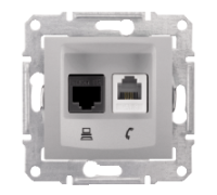 Розетка RJ11 + RJ45 кат 5e неэкран, UTP, алюминий, Sedna SDN5100160 Schneider
