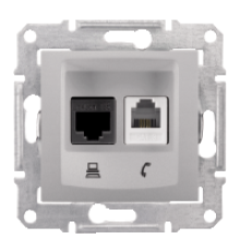 Розетка RJ11 + RJ45 кат 5e неэкран, UTP, алюминий, Sedna SDN5100160 Schneider
