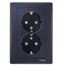 Розетка двойная с заземлением и шторками, графит, Sedna SDN3000470 Schneider