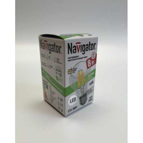 Лампа светодиодная с имитированием нити накаливания 8Вт, цоколь E27 «filament» Navigator