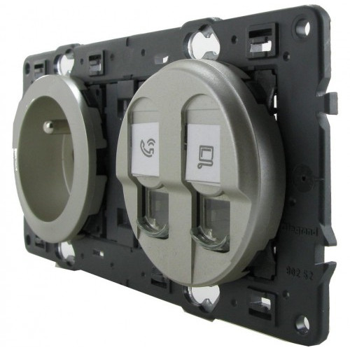 Панель компьютерной розетки RJ45 двойной, титан, 68552 Legrand Celiane