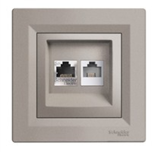 Розетка комп'ютерна + телефонна, бронза, EPH4900169 Asfora Schneider