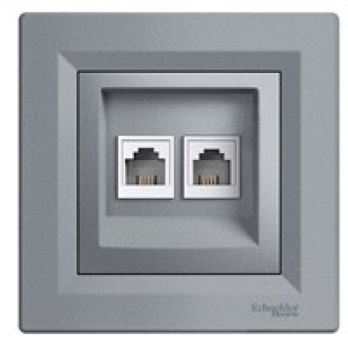 Розетка комп'ютерна RJ-45 кат. 6 подвійна, сталь, EPH4800162 Asfora Schneider