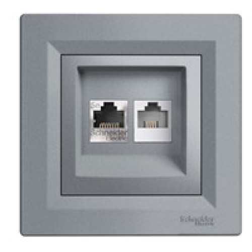Розетка комп'ютерна+телефонна, сталь, EPH4900162 Asfora Schneider
