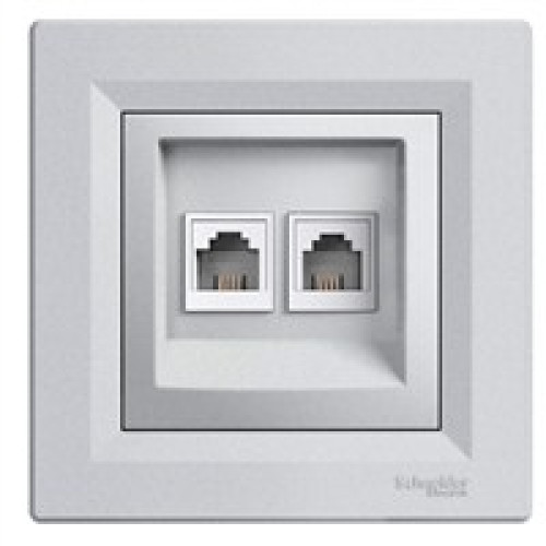 Розетка компьютерная RJ-45 двойная, алюминий, EPH4400161 Asfora Schneider