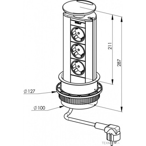 Выдвижная мебельная розетка EVOline Port, 3шт. по 220В
