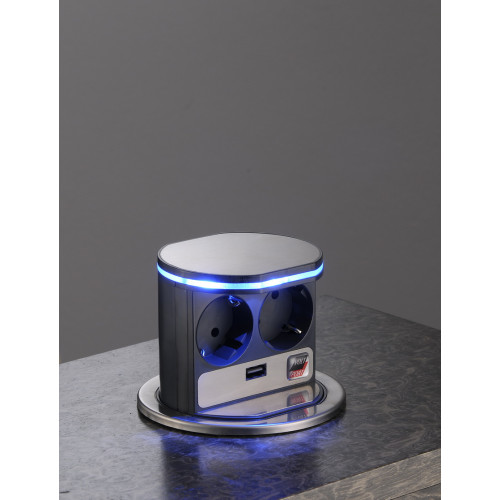 Выдвижной блок розеток 2x220 + USB, с подсветкой, VoltPort