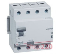 УЗО 63А 100мА , 4 полюса, тип АC, 402068 Legrand RX3