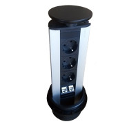 Выдвижная мебельная розетка EVOline Port Data, черная, 3шт. по 220В + 2шт. RJ45