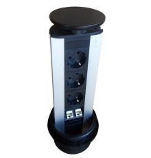 Выдвижная мебельная розетка EVOline Port Data, черная, 3шт. по 220В + 2шт. RJ45