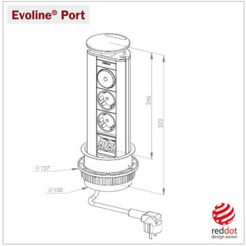 Выдвижная мебельная розетка EVOline Port Data, черная, 3шт. по 220В + 2шт. RJ45
