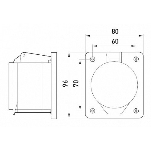 Силовая розетка 32А, 220В, 3 полюса, встраиваемая, e.socket.pro.3.32.wall